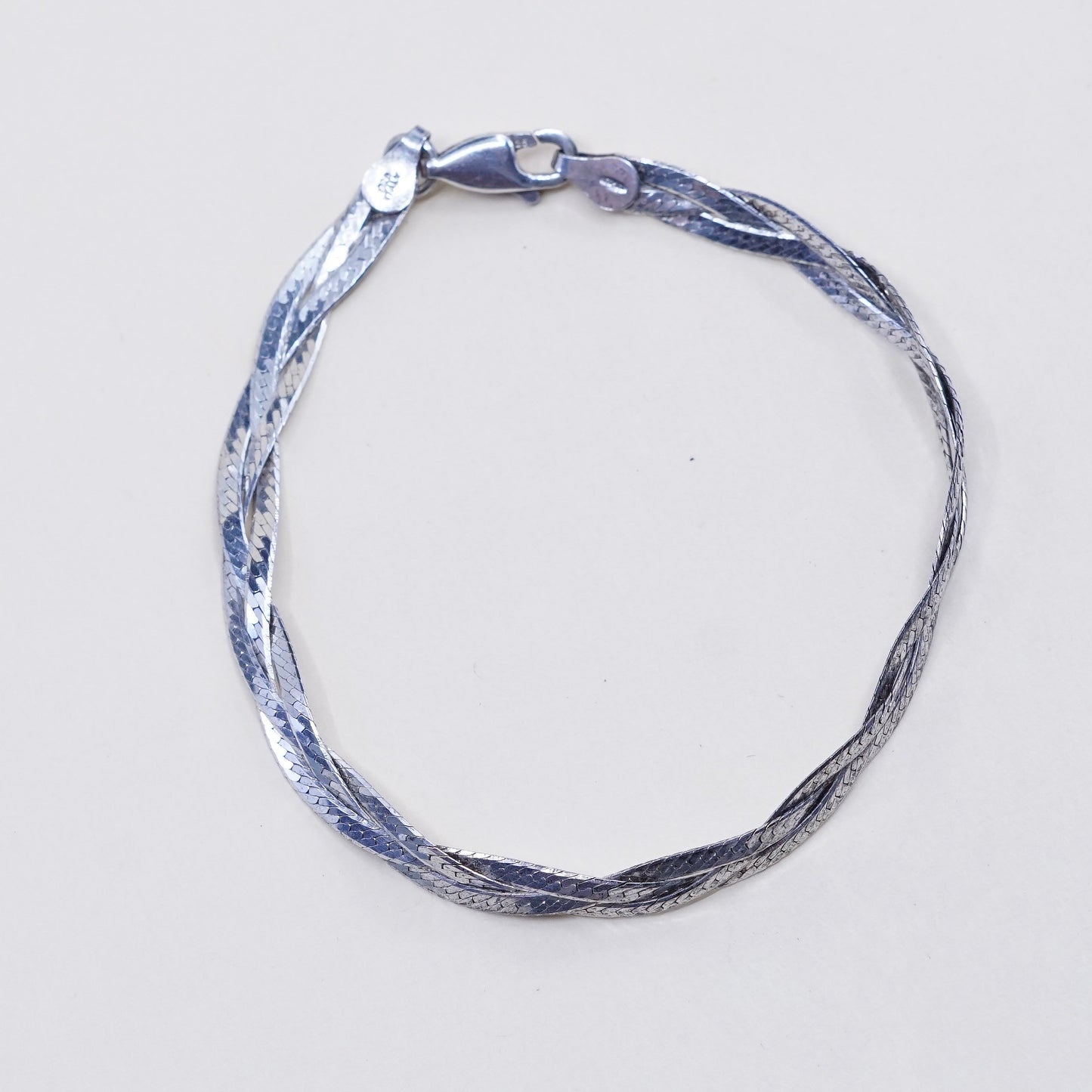 7”, 6mm, Vintage sterling silver handmade bracelet, 925 woven herringbone chain