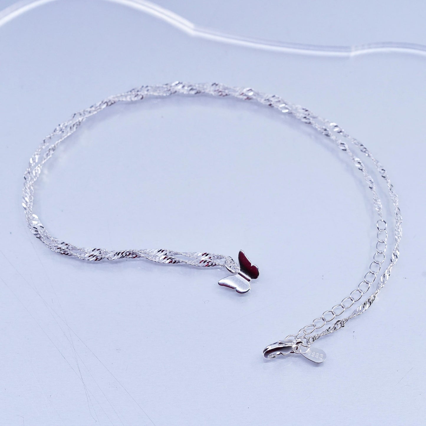 16+1.5” Sterling 925 silver twisted curb chain necklace with butterfly pendant