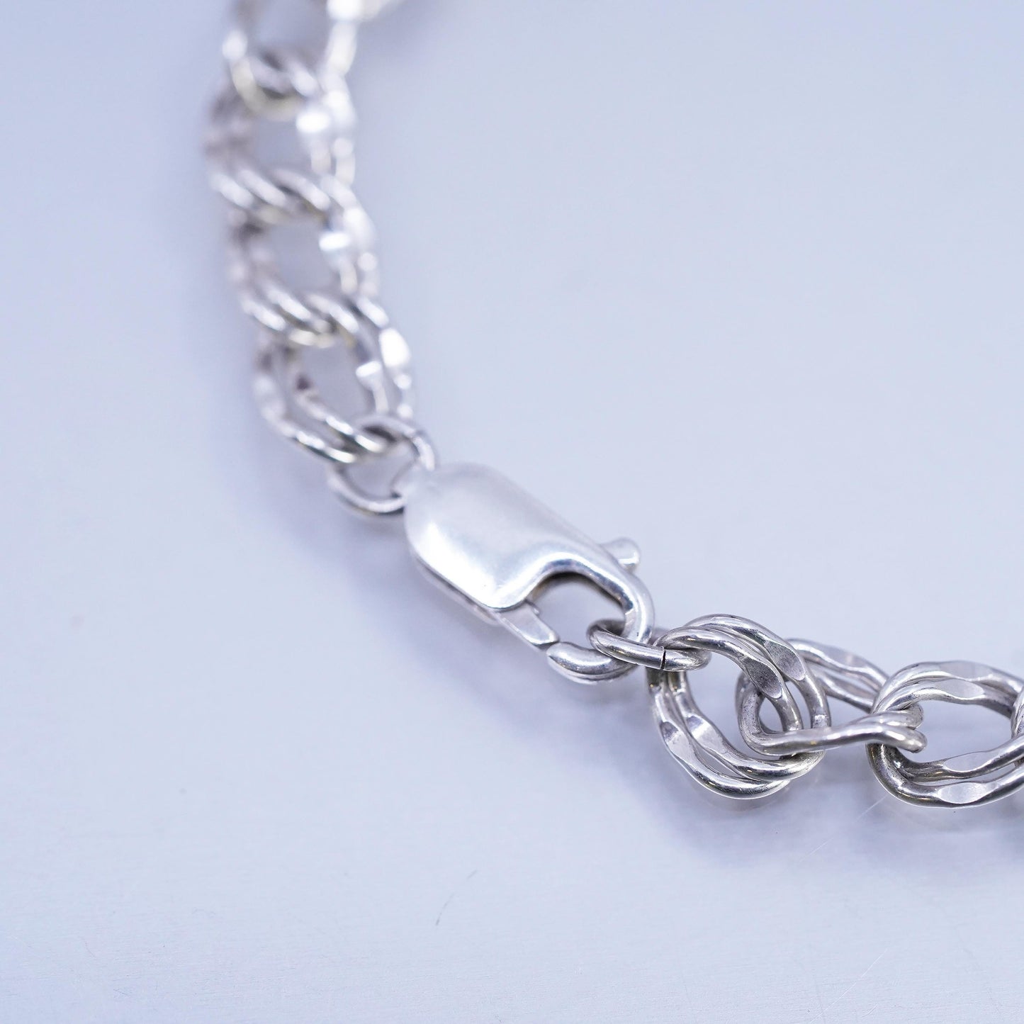 6.5” Italy Sterling 925 silver bracelet, double curb chain glass flower charms