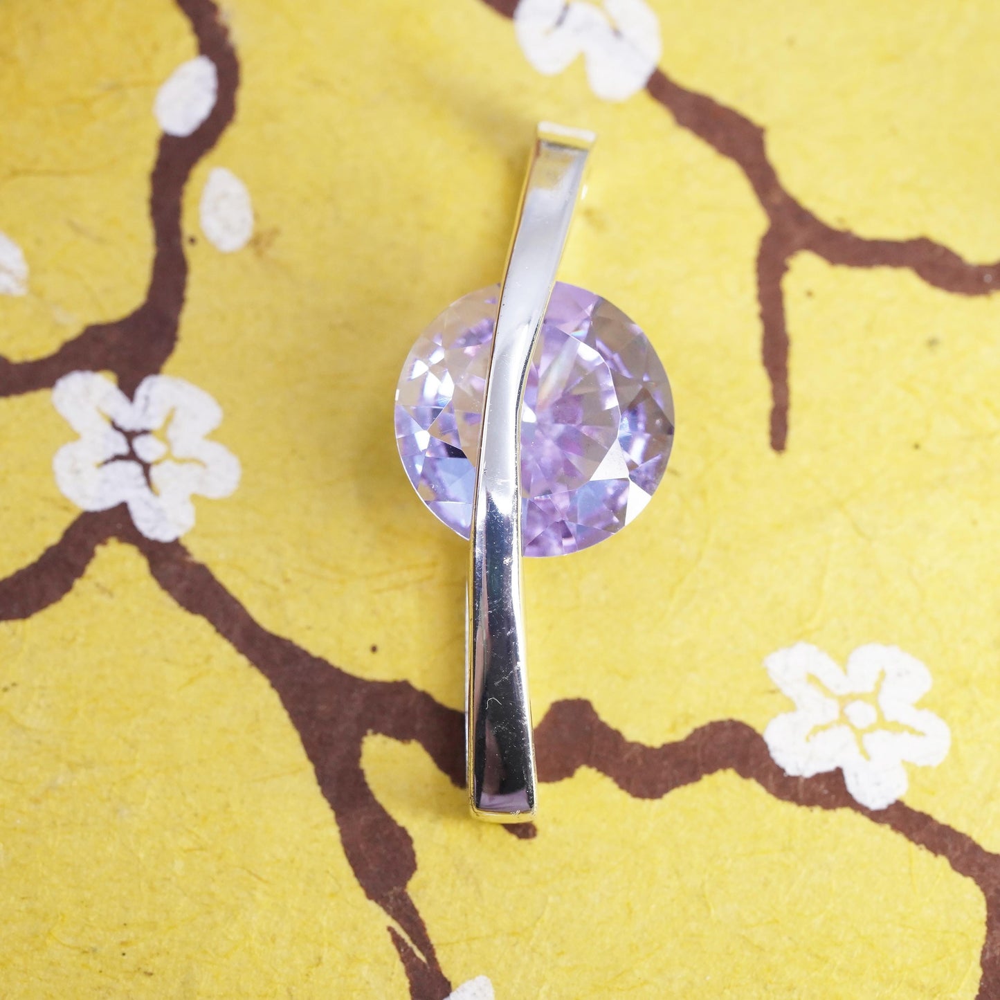 Vintage modern simple Sterling 925 silver pendant with circle amethyst