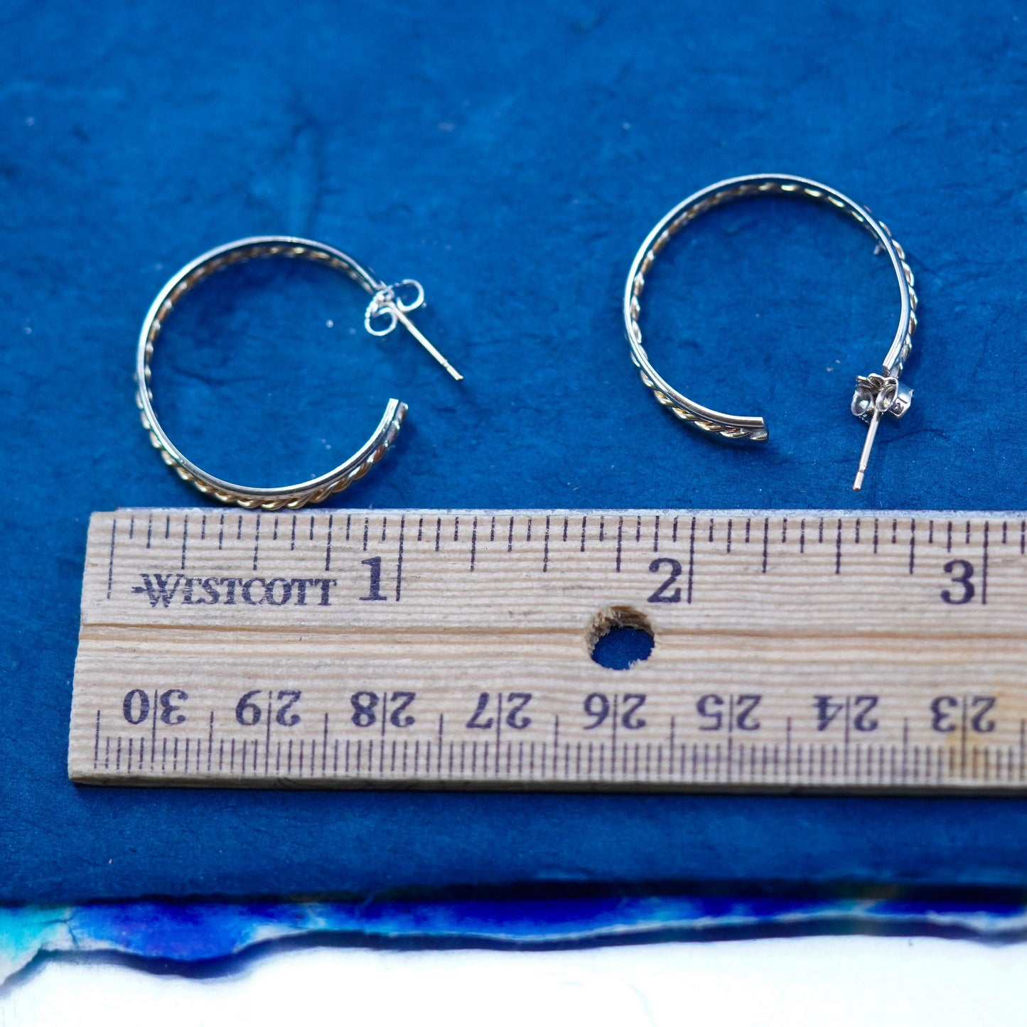 1”, 1/20 14K yellow gold and white gold over sterling silver 925 hoop earrings