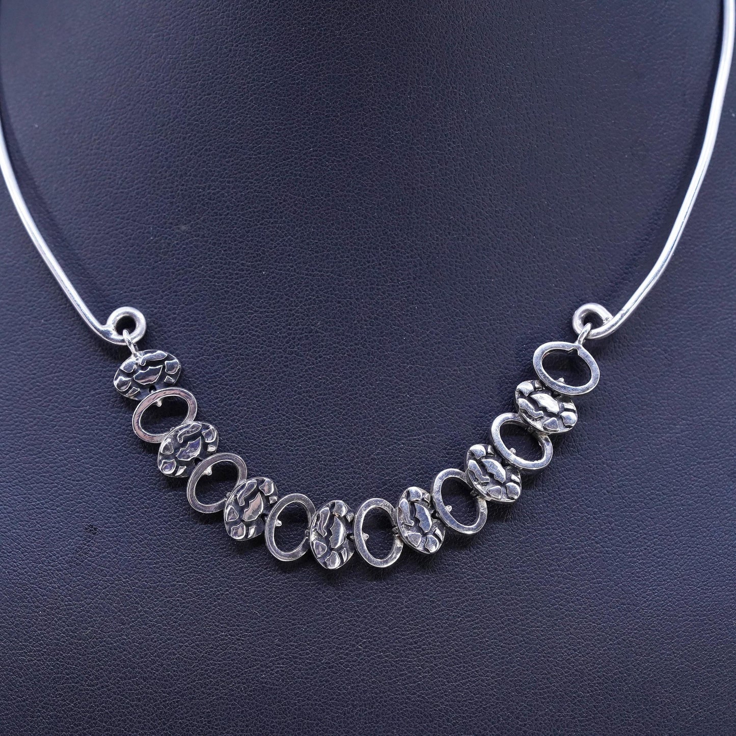 14", vintage Sterling silver 925 choker collar necklace pebble textured chain