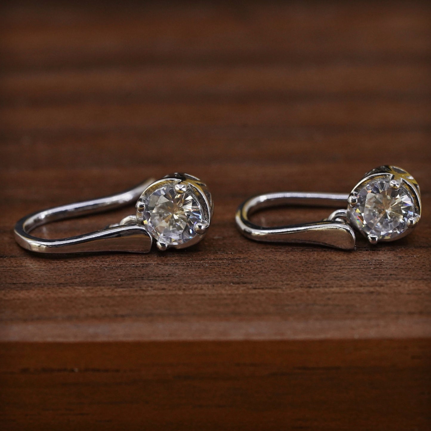 Vintage Sterling 925 silver handmade earrings with circle cut CZ