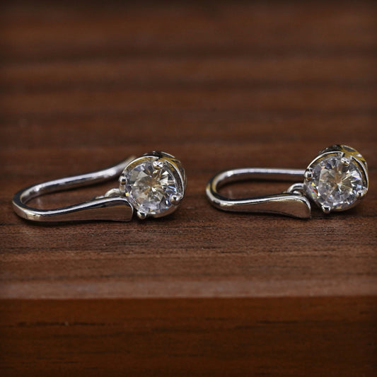 Vintage Sterling 925 silver handmade earrings with circle cut CZ