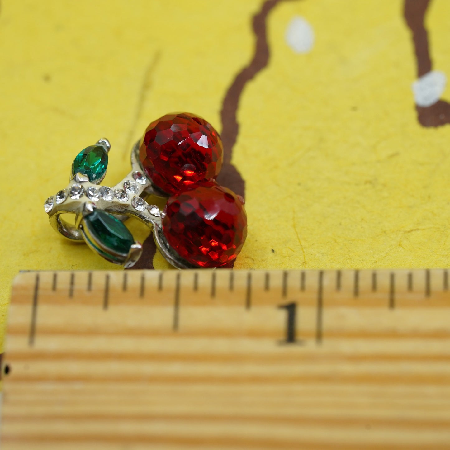 Vintage Sterling silver handmade pendant, 925 cherry with red glass, unique