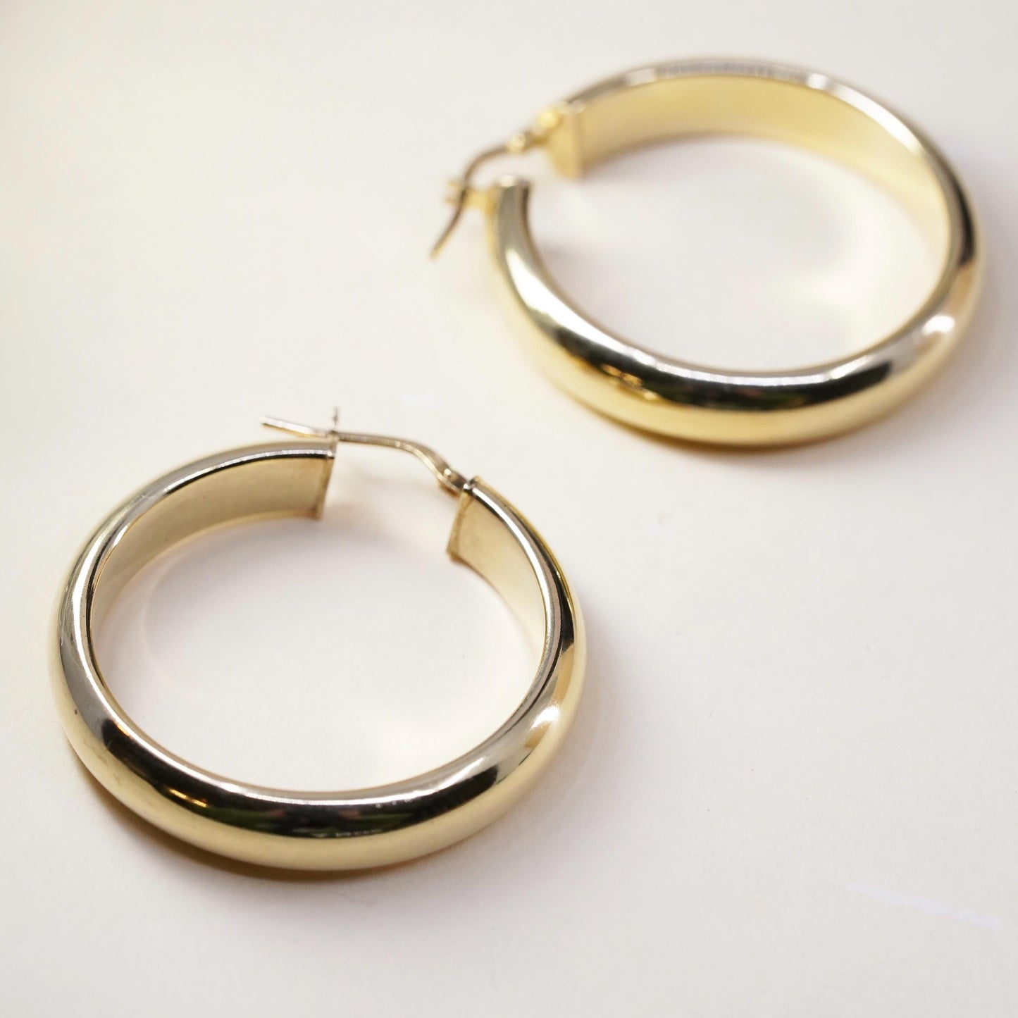 1.5", Vintage Dyadema yellow gold over sterling silver loop earrings, hoops