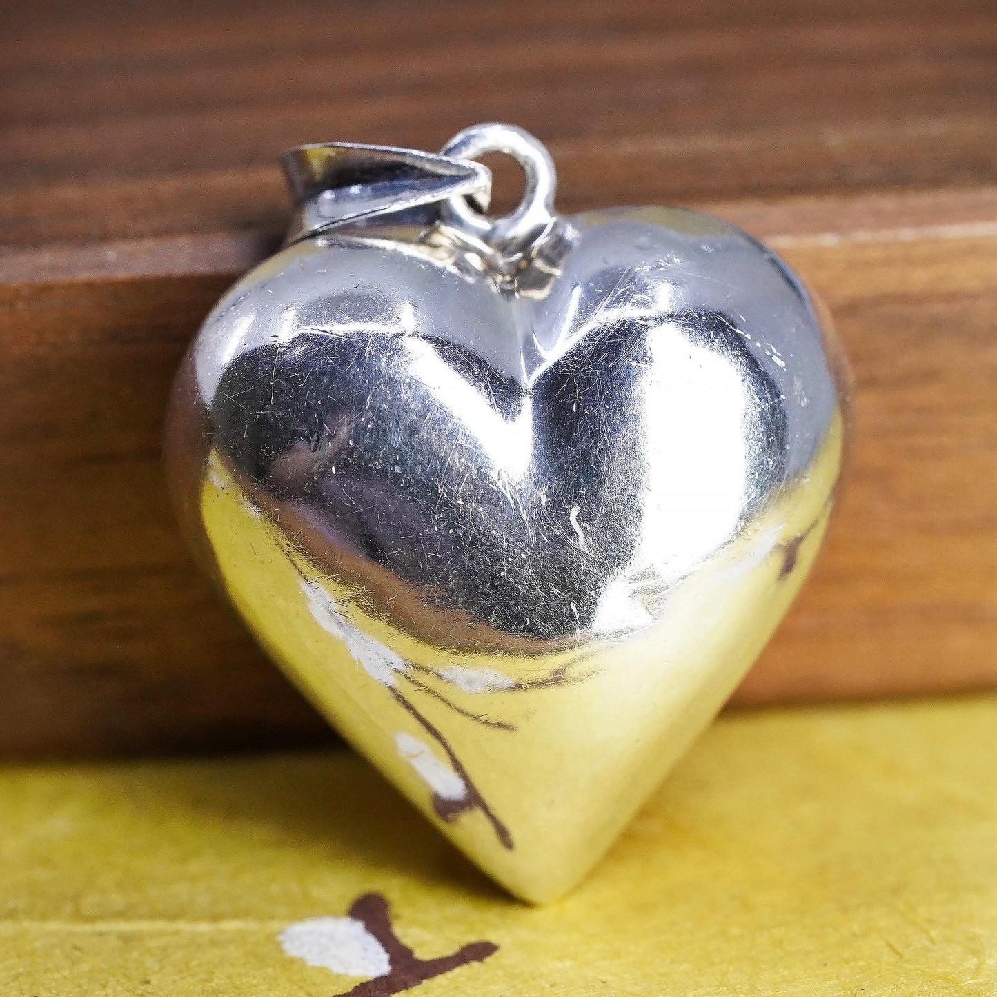 Vintage Sterling silver handmade heart pendant, puffy 925 heart