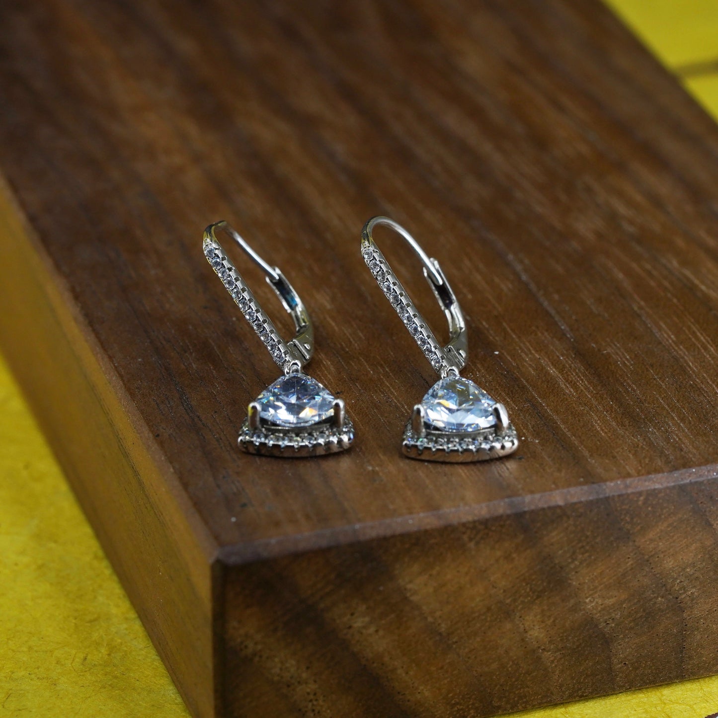 Vintage Sterling silver earrings, 925 drops with cluster Cz around