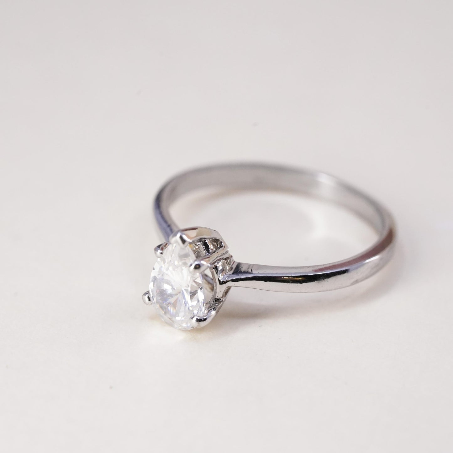 Size 6.75, Sterling silver ring, 925 silver w/ teardrop cut cz, engagement ring