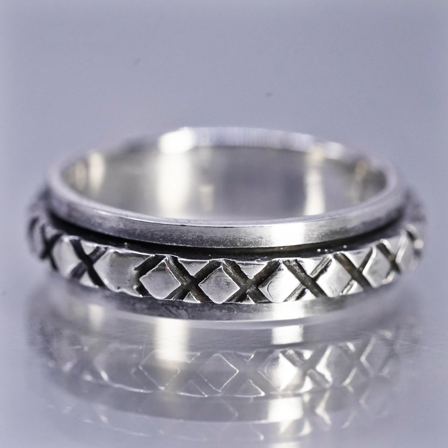sz 7.75, VTG southwestern Sterling 925 silver ring, braided woven spinner band