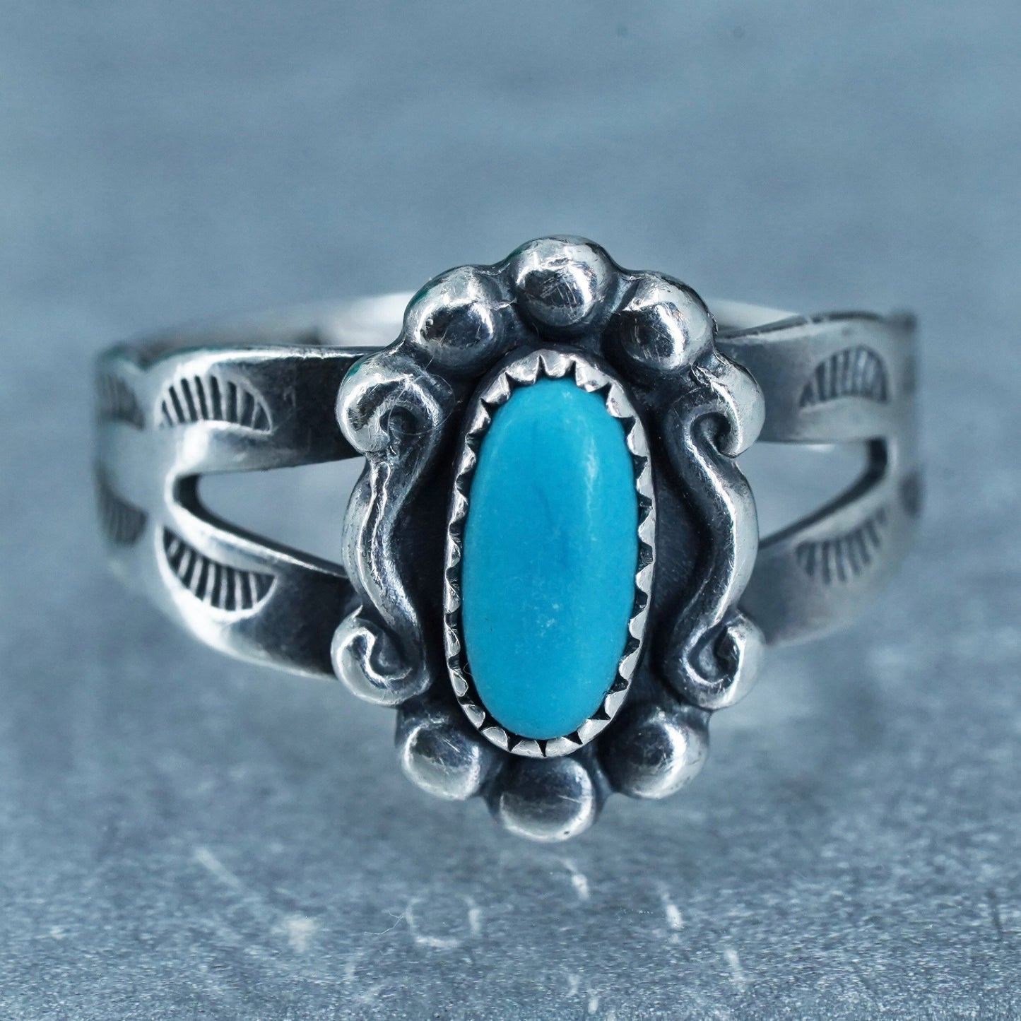 Size 3, Native American navajo Bell trading Sterling 925 silver ring turquoise