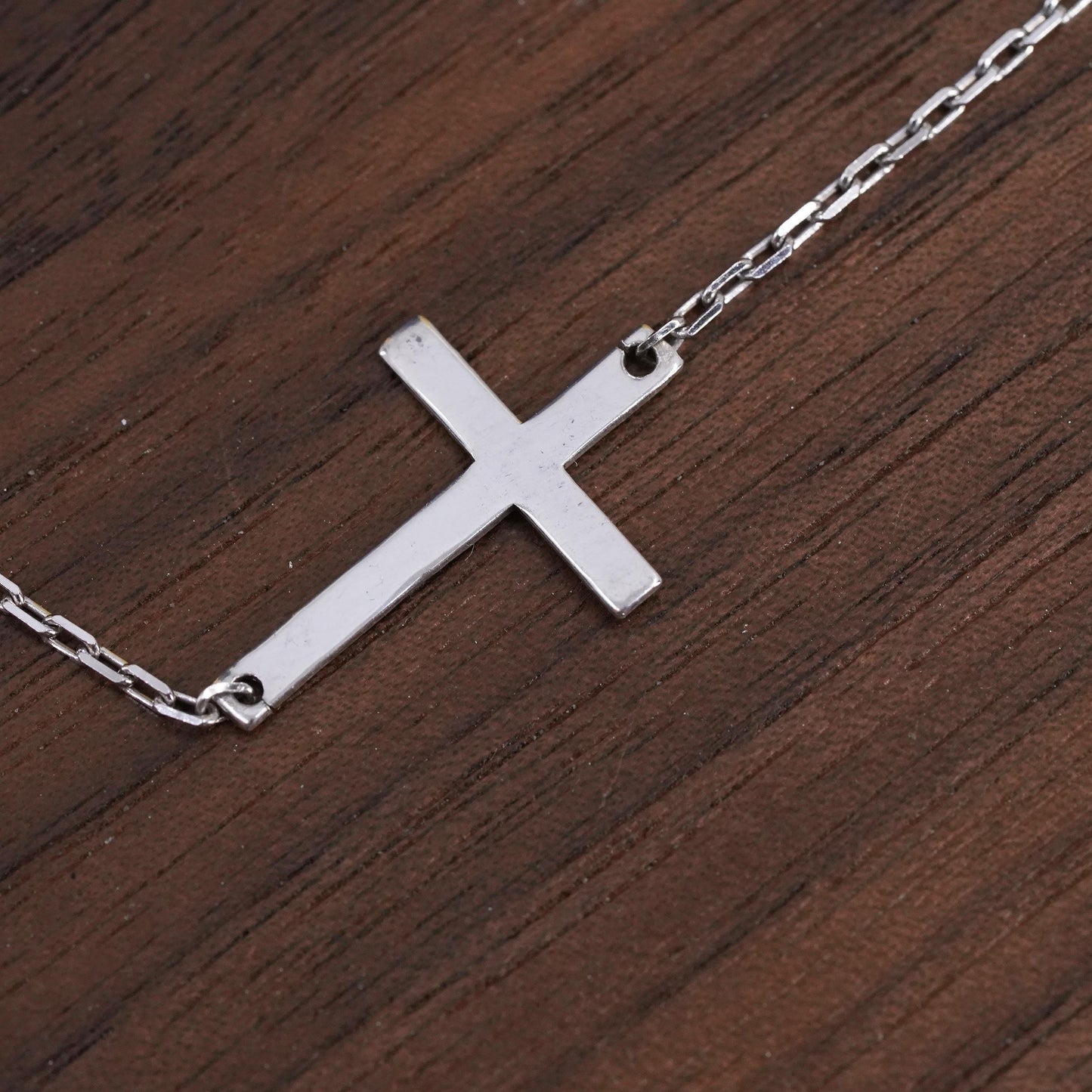 16” 1.6mm, vintage Sterling silver necklace, 925 circle chain cross pendant