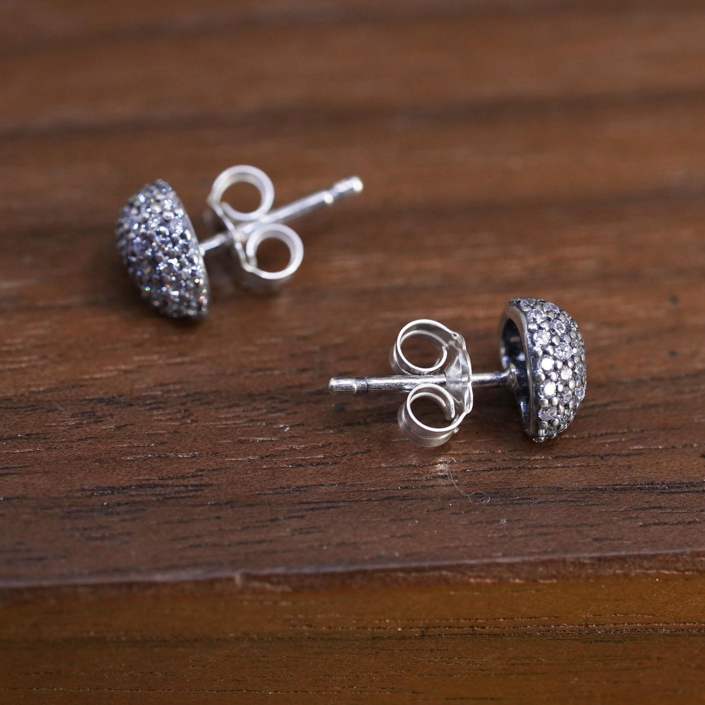 VTG Pandora ALE Sterling silver handmade earrings, 925 heart studs cluster cz