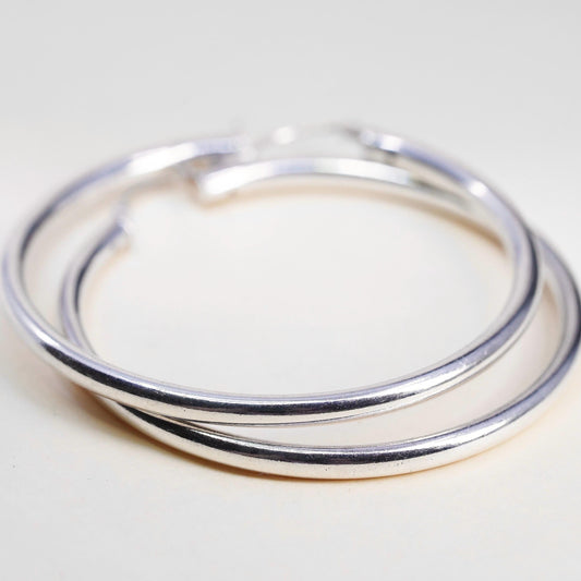 2" Vintage 925 sterling silver loop earrings, minimalist primitive hoops