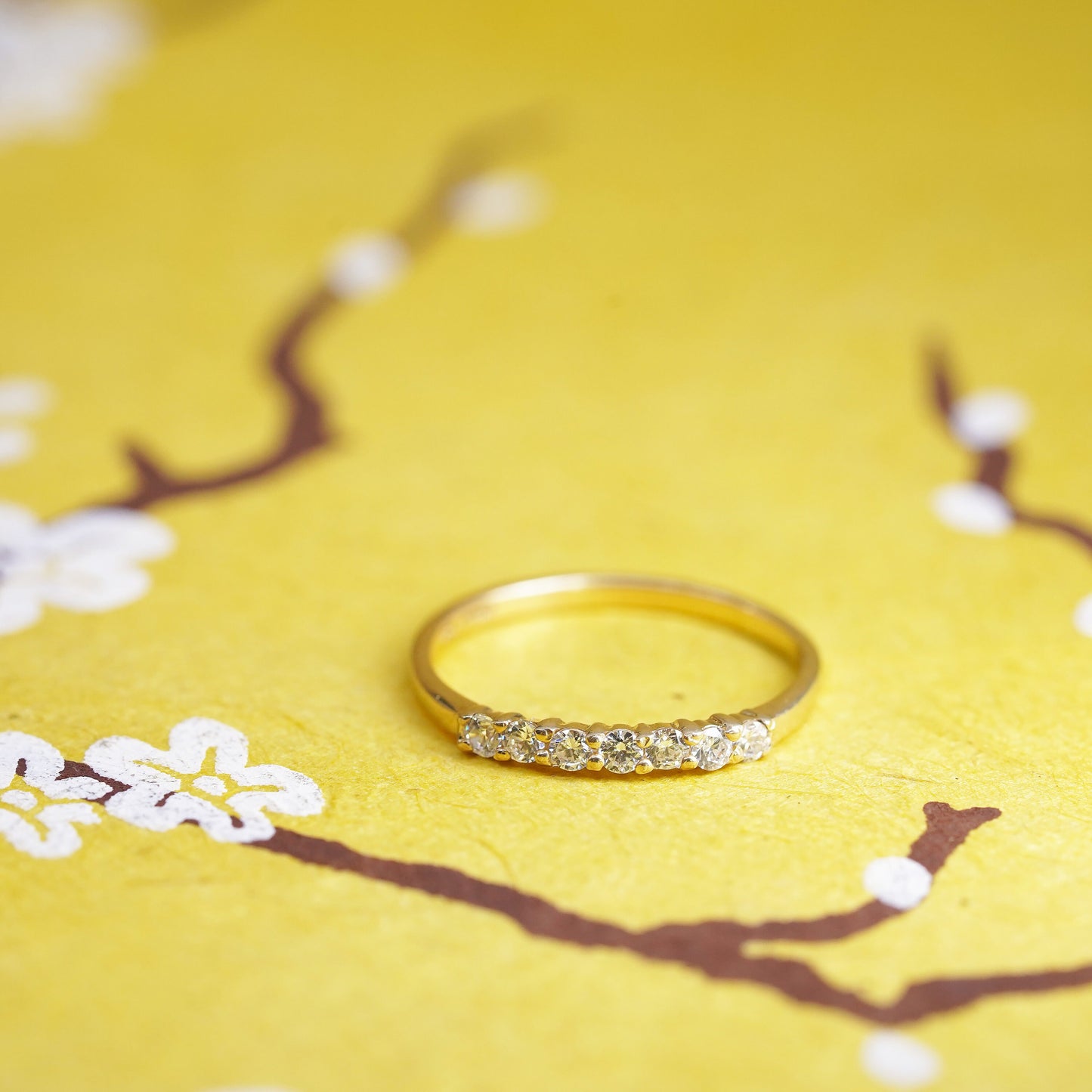 Size 6.75, vermeil gold over Sterling silver ring, 925 stackable band with cz