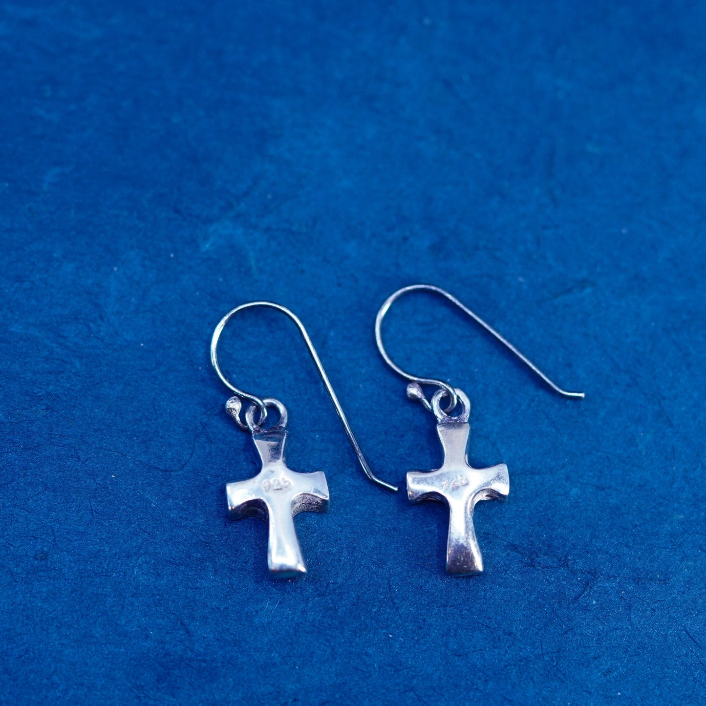Vintage Sterling silver handmade earrings, solid 925 silver cross drops