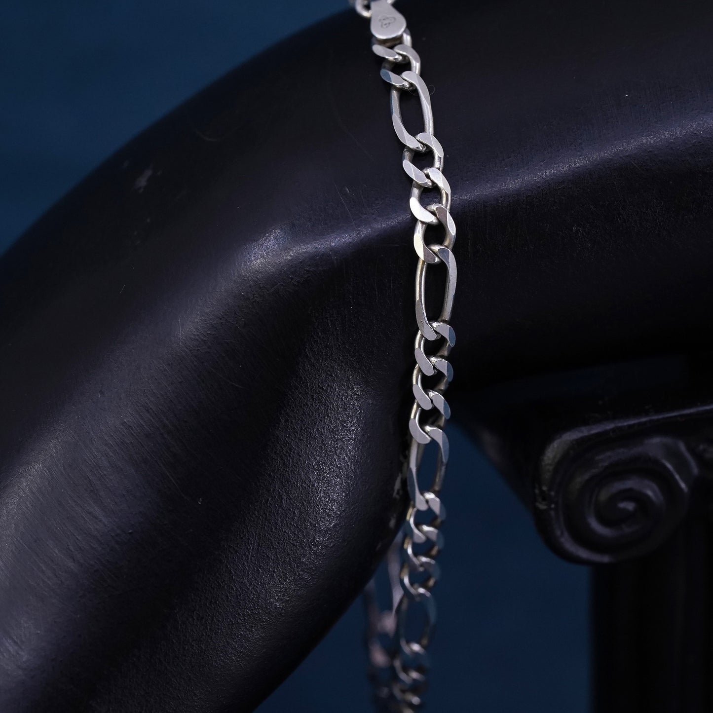 7.5", 5mm, vintage Sterling silver figaro bracelet, solid chain