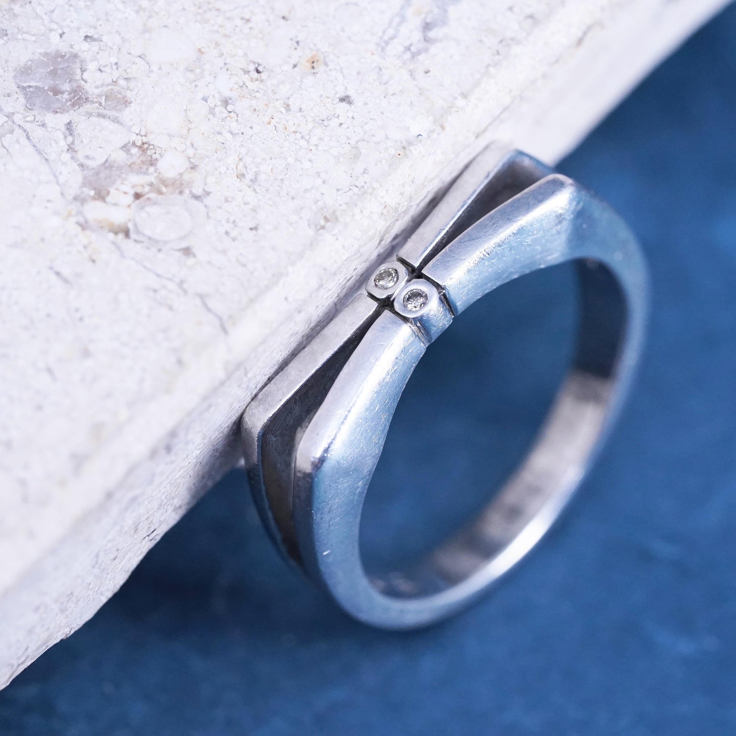 Size 7.25, Judith Jack sterling silver ring, 925 entwined band with diamonds