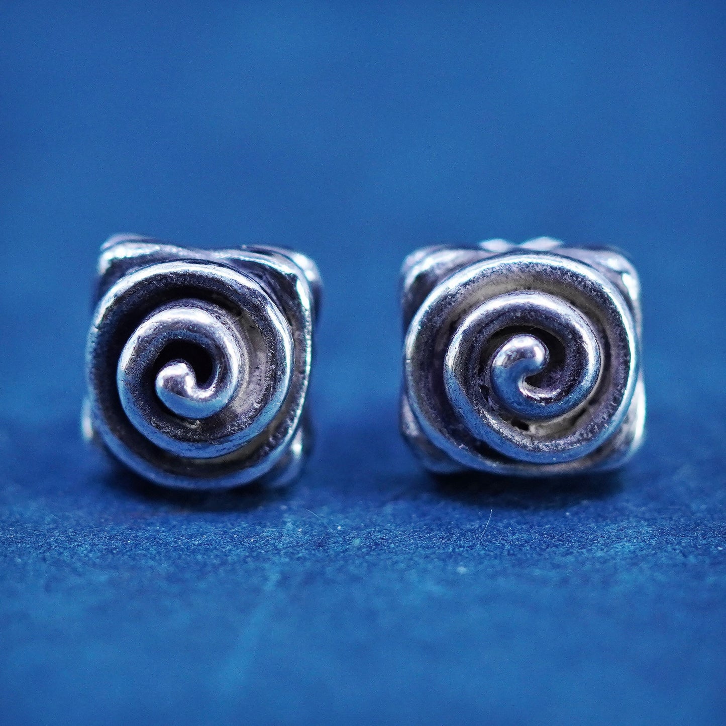 Vintage Sterling silver handmade earrings, 925 ribbed studs