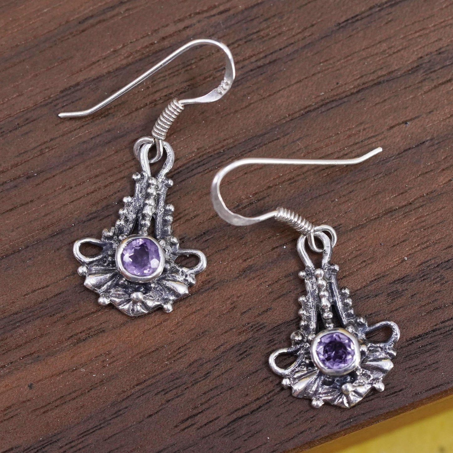 Vintage southwestern Sterling silver handmade earrings, 925 dangles amethyst