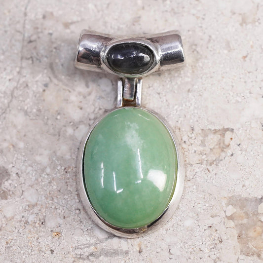 Vintage Sterling 925 silver handmade pendant with jade and onyx