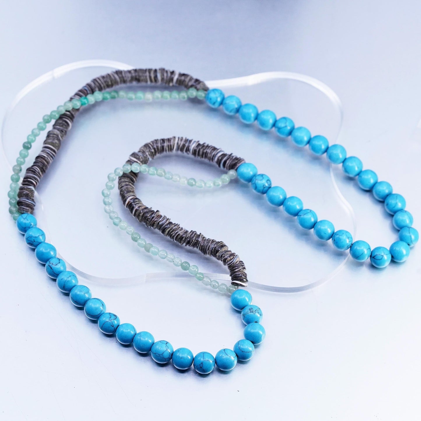 26", vintage Native American handmade heidhi necklace with turquoise beads and shell