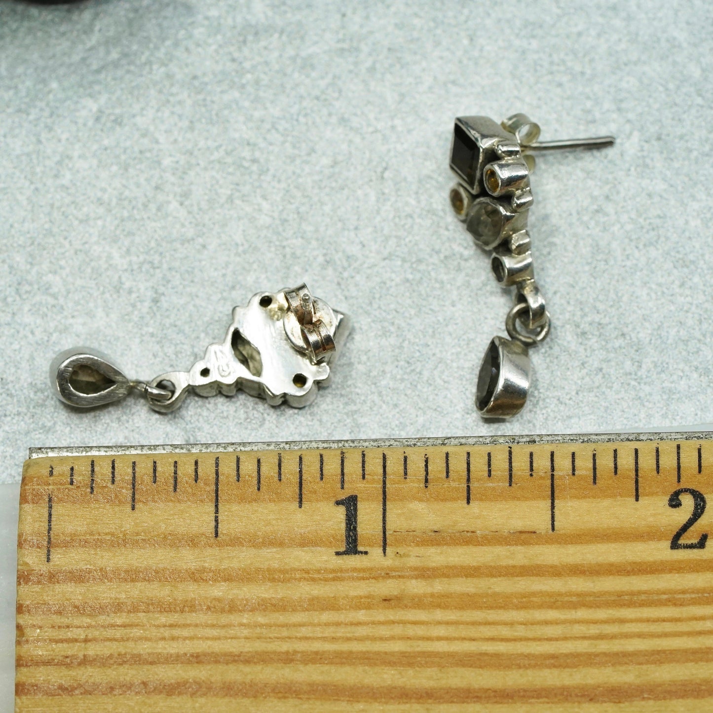 Vintage Sterling 925 silver handmade earrings with teardrop smoky topaz