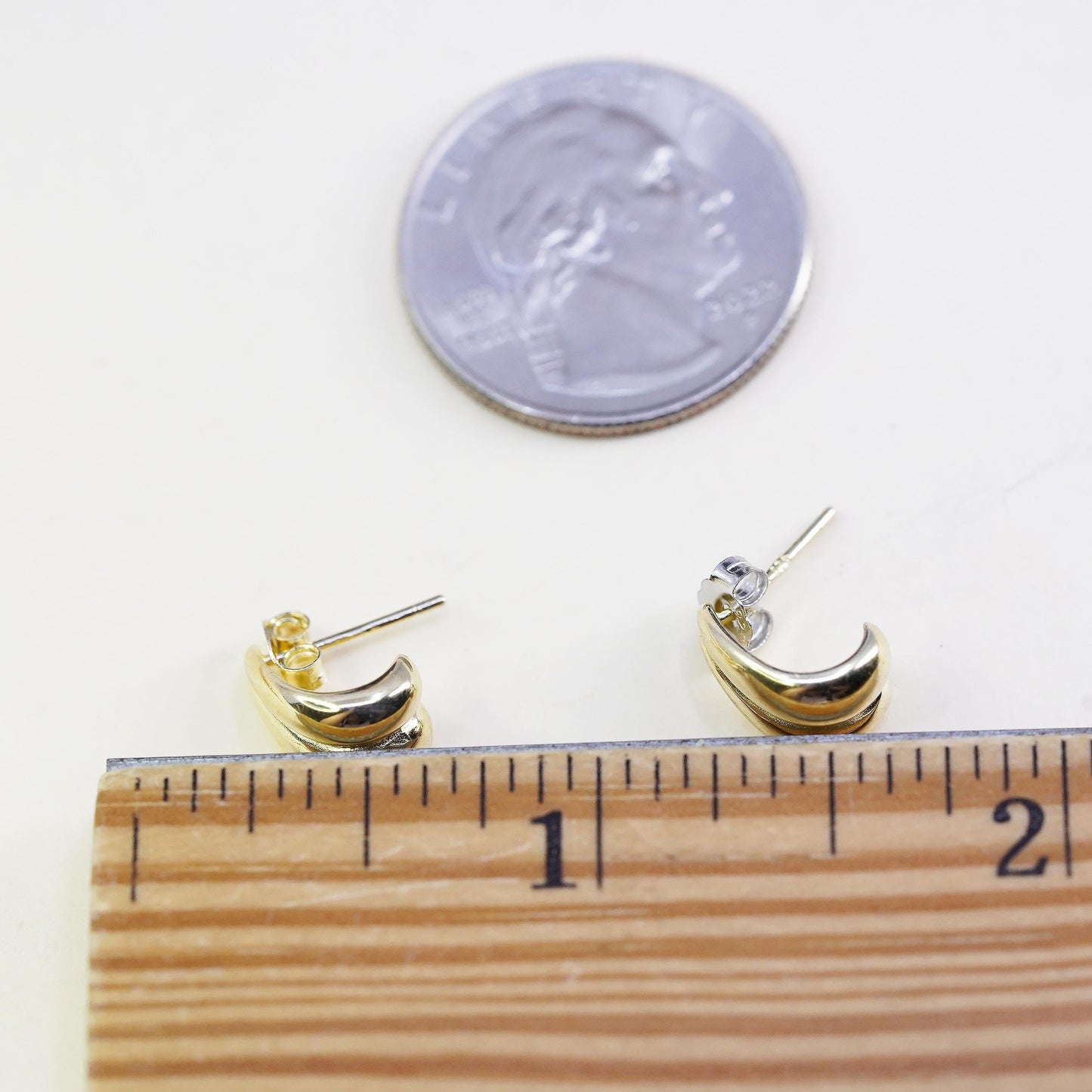 Vintage Yellow Gold Plated Sterling silver handmade earrings, 925 huggie studs