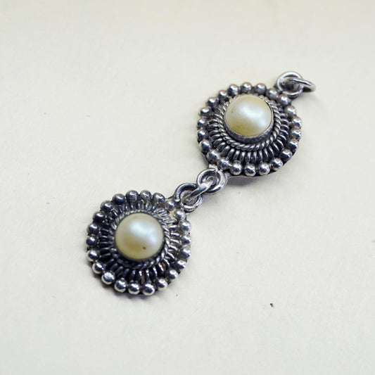Vintage handmade sterling 925 silver pendant with faux pearl and beads