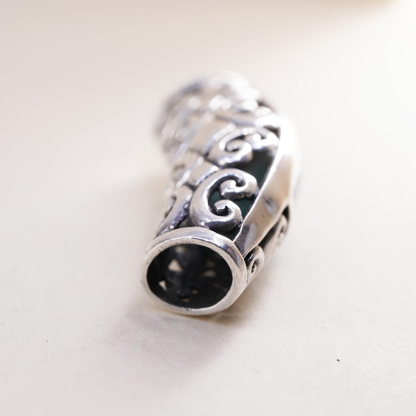 Vintage handmade filigree Sterling 925 silver slide pendant with turquoise