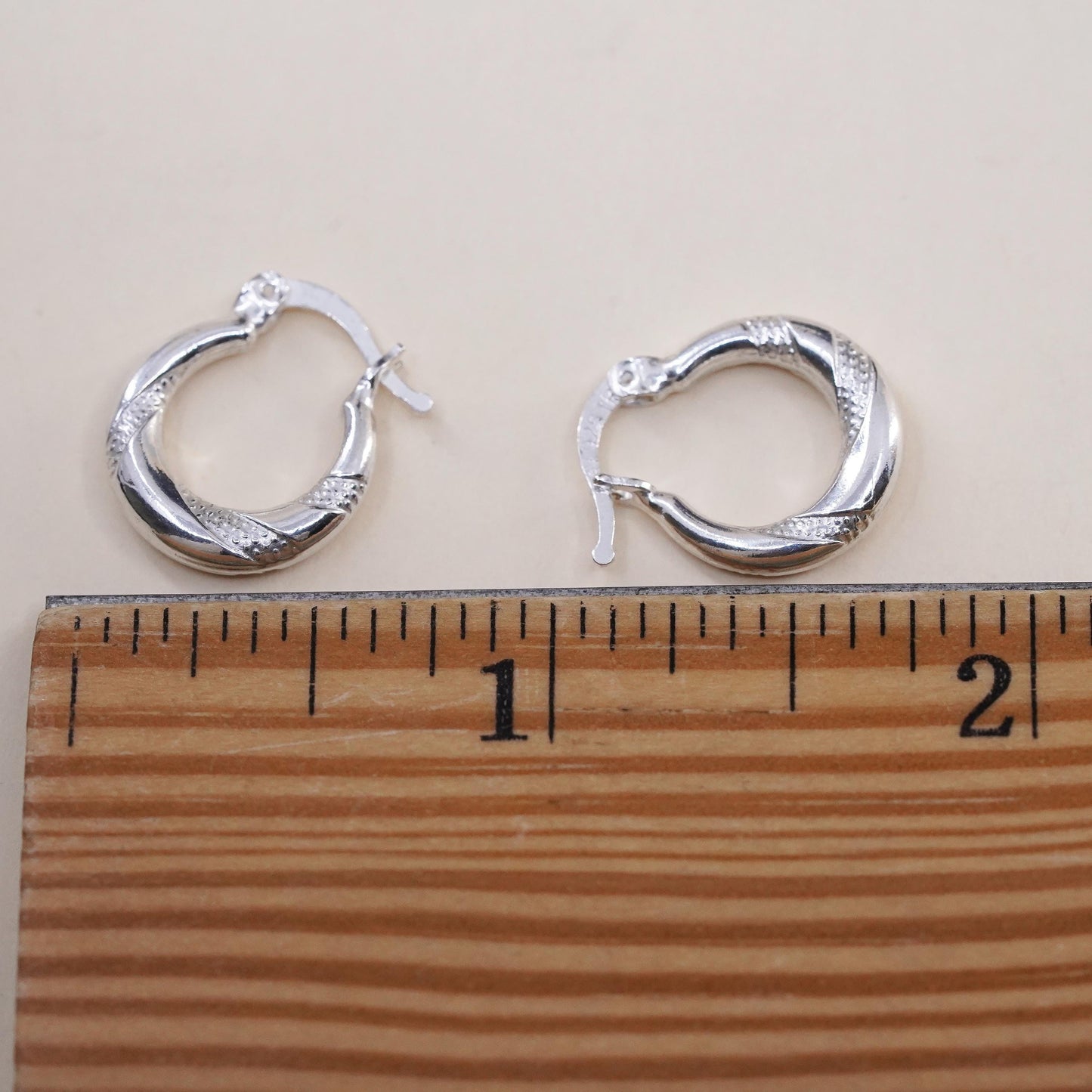 0.5", Vintage sterling silver earrings, textured minimalist primitive hoops