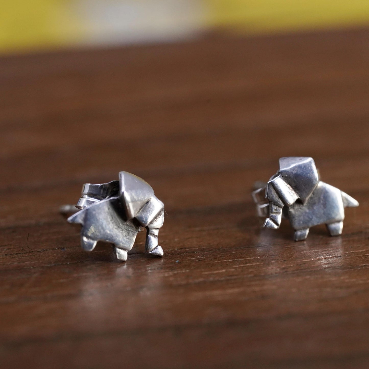 VTG Sterling silver handmade earrings, 925 origami paper folding elephant studs