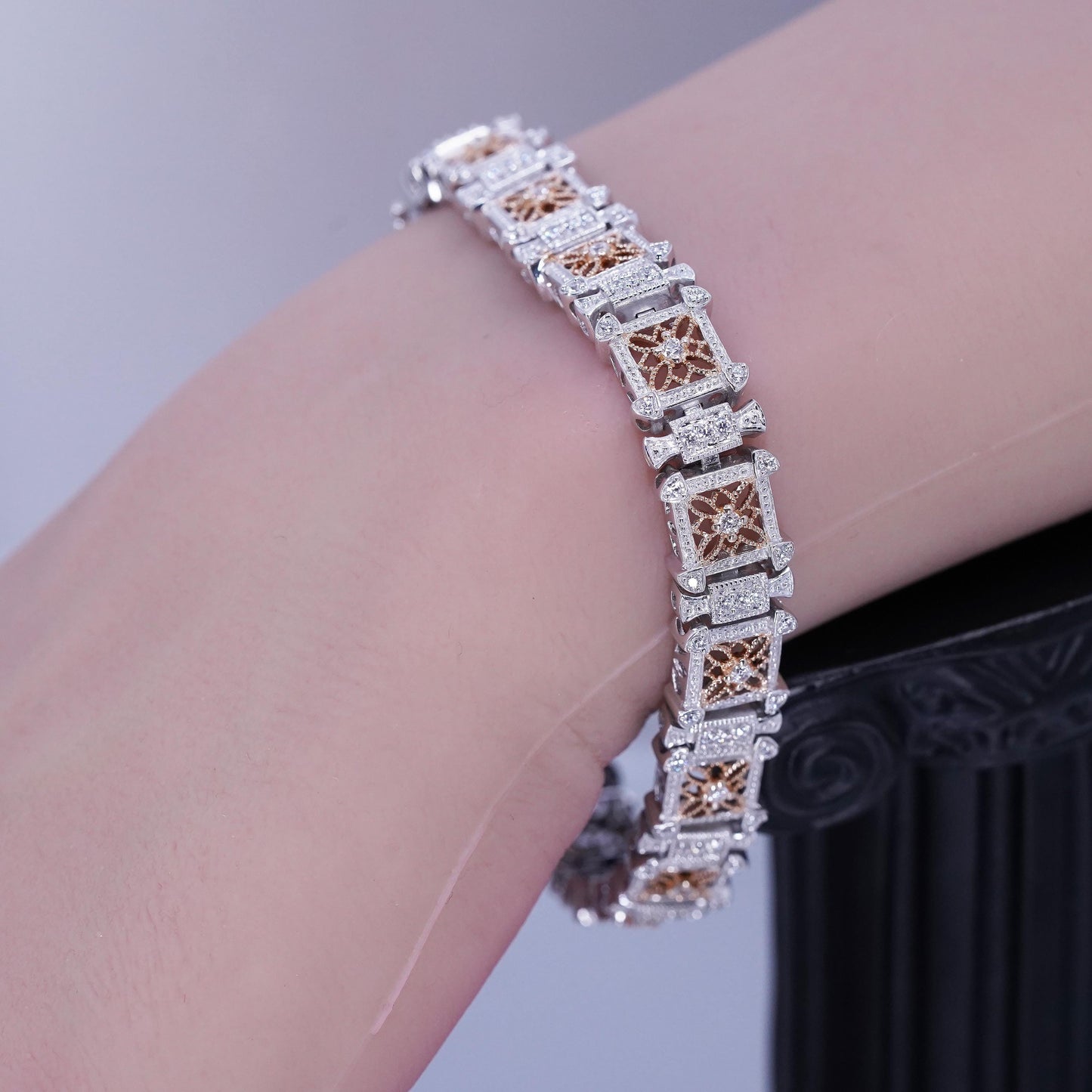 7”, Italian vermeil gold filled Sterling 925 silver tennis bracelet chain cz