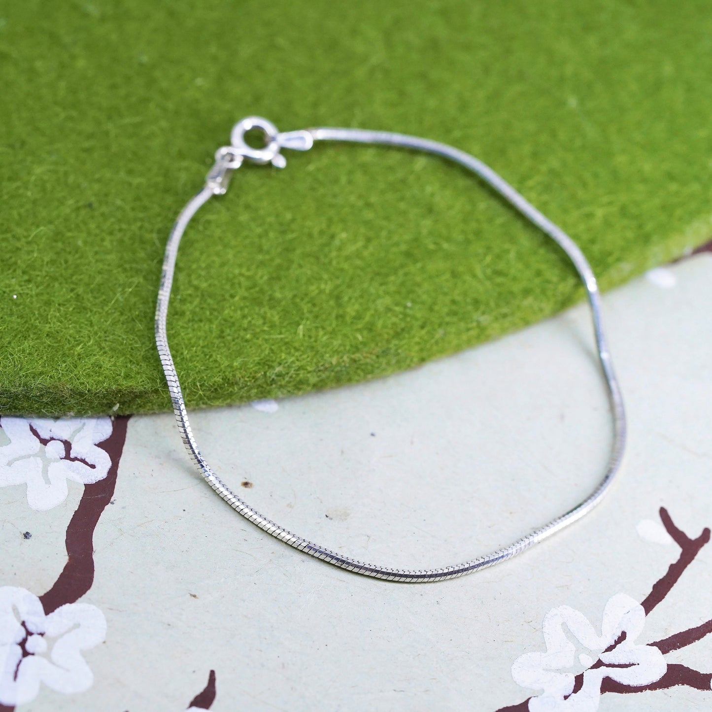 7.5", 1mm, Vintage sterling silver bracelet, Italy 925 square snake chain