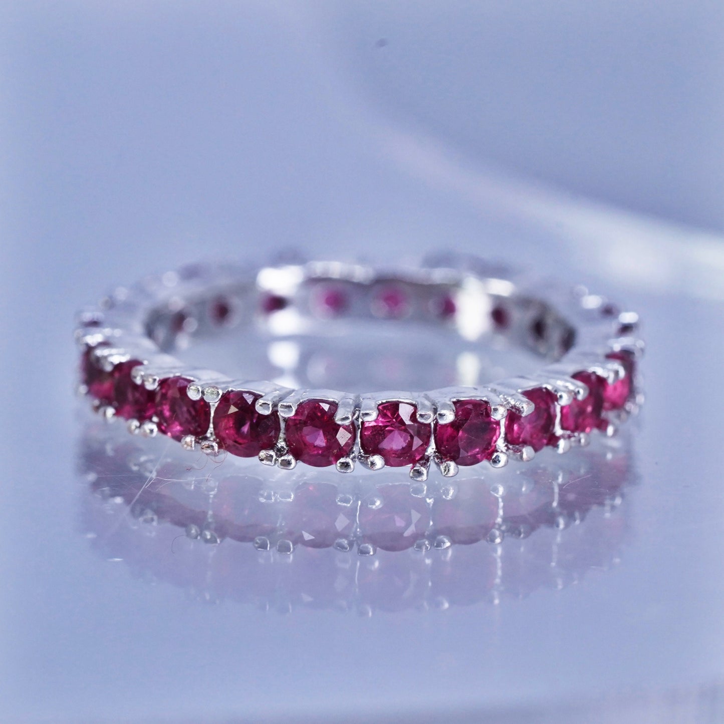 Size 7, vintage Sterling 925 silver handmade stackable band ring with ruby