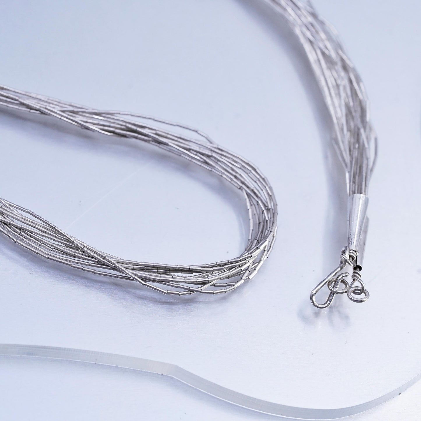24", liquid Sterling silver 10 strands necklace, Native American handmade chain