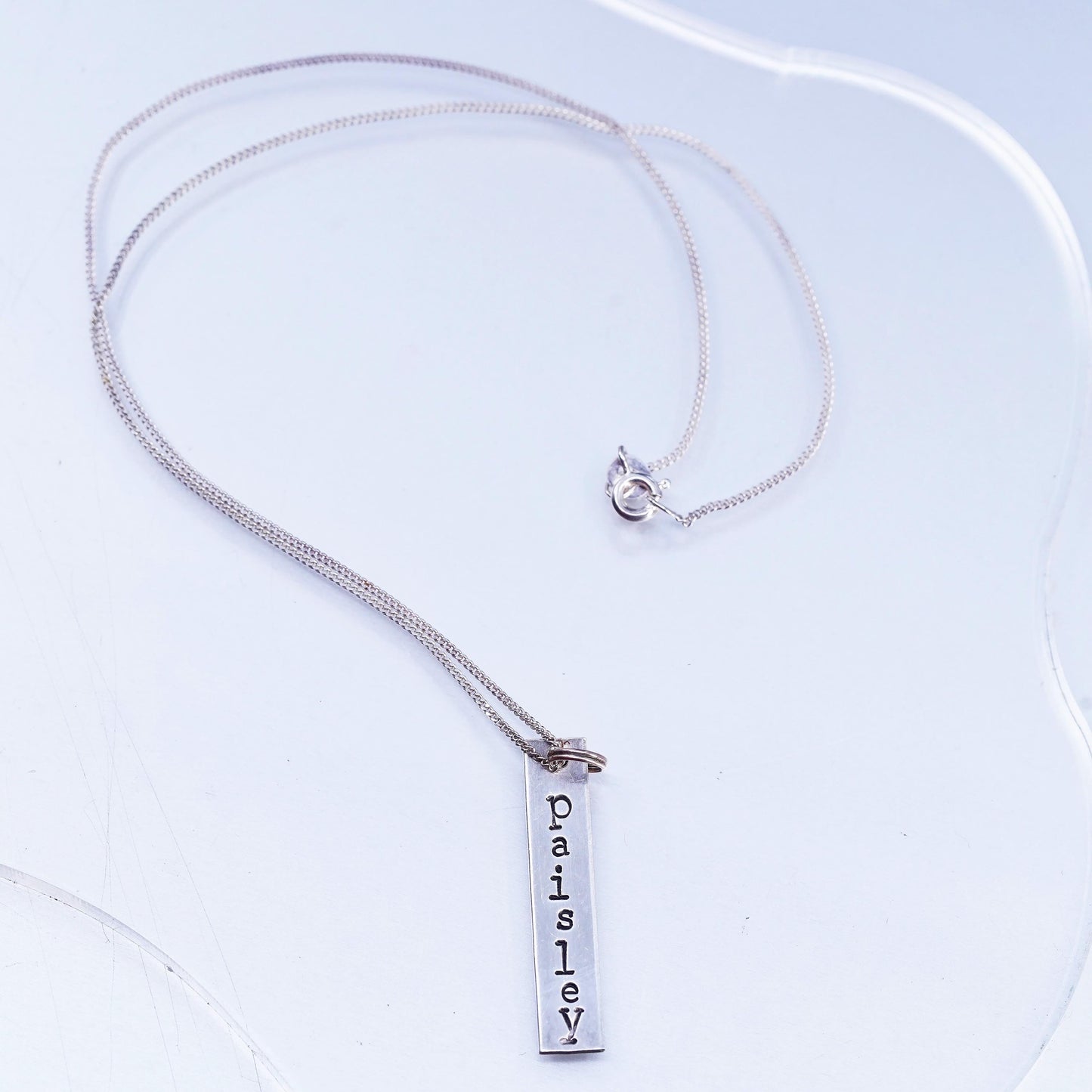16", Vintage 925 Sterling Silver curb chain necklace Name Paisley Tag Pendant