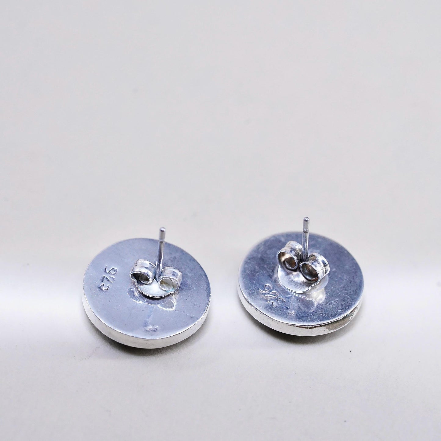 Vintage southwestern Sterling silver handmade earrings, 925 round studs w/ onyx