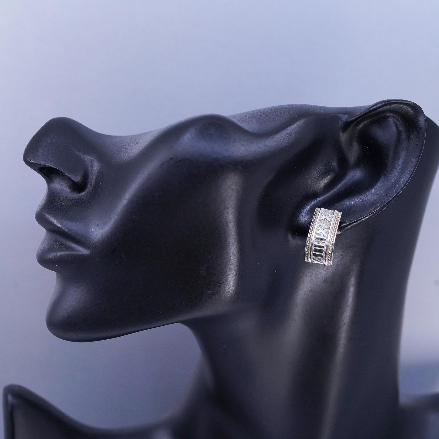925 Sterling Silver Roman Number Earrings, 14K yellow gold huggie Studs Hoops