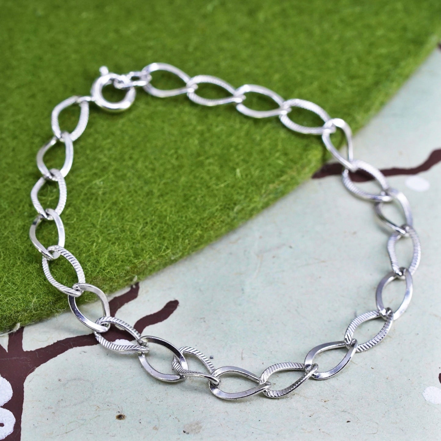 7”, Vintage milor sterling silver textured curb bracelet, bold 925 men’s chain