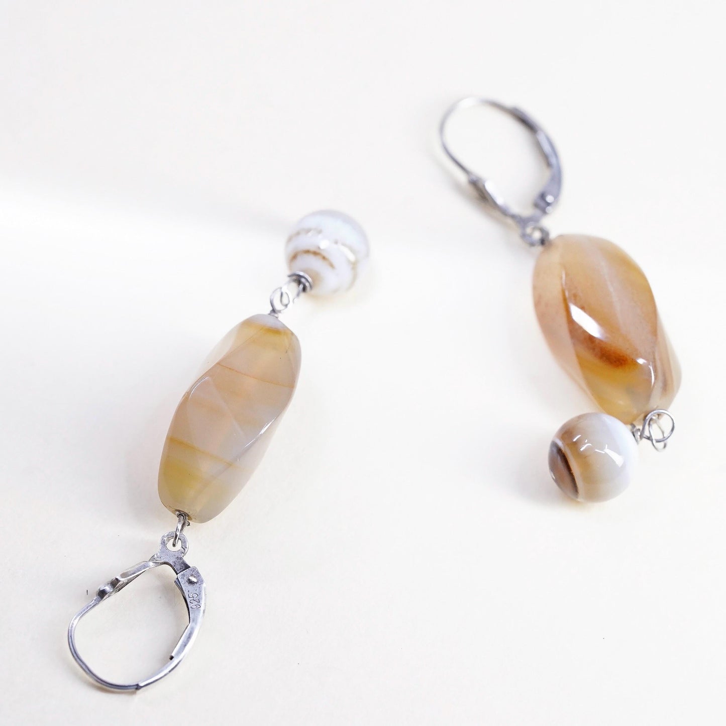 Vintage Sterling silver handmade earrings, 925 hooks with agate nuggets
