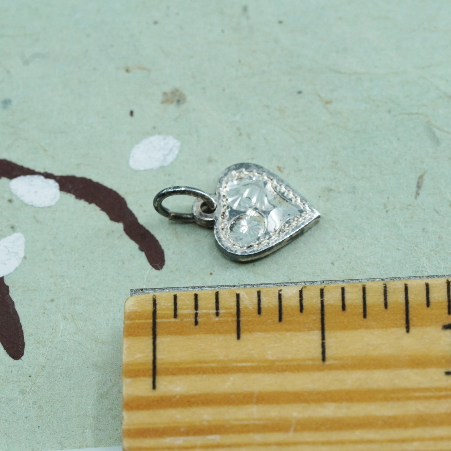 Vintage Sterling silver handmade pendant, textured 925 heart tiny charm