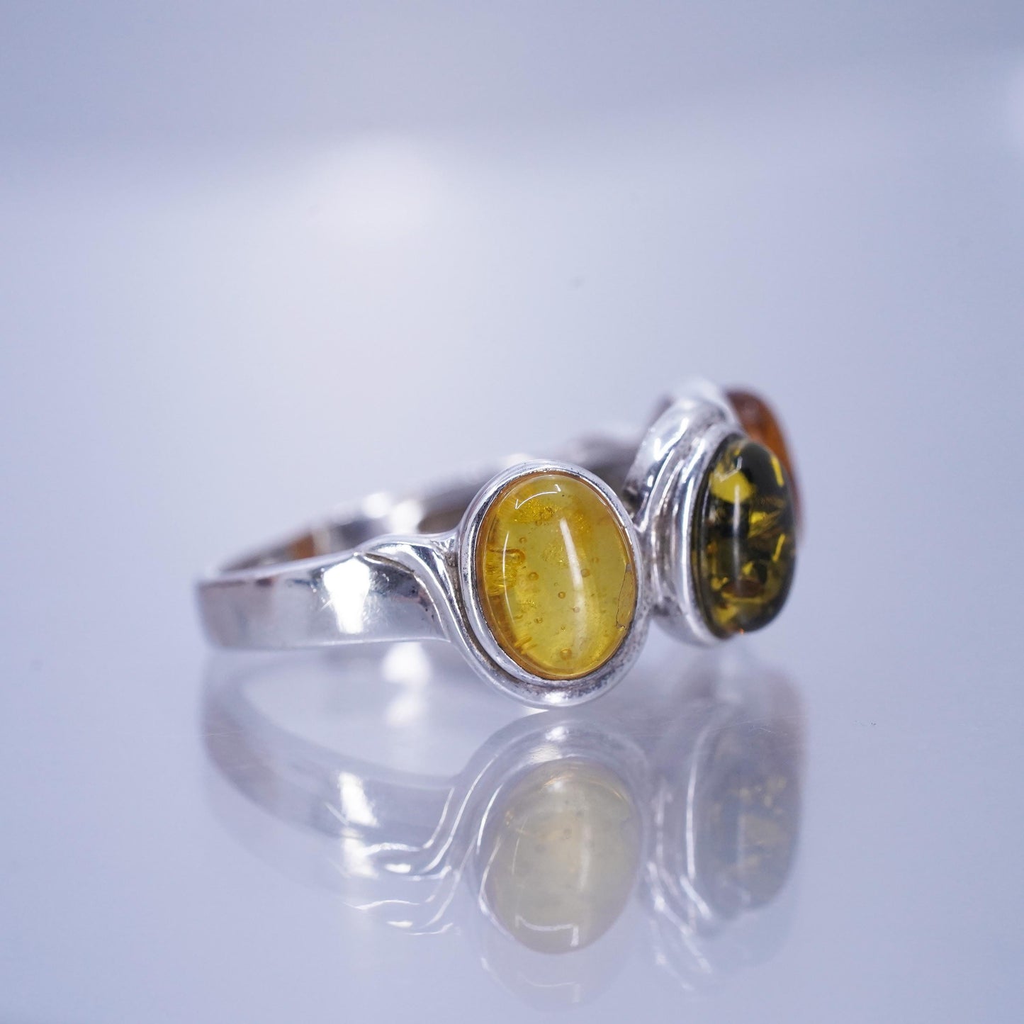 Size 10, vintage Sterling 925 silver handmade ring with Amber