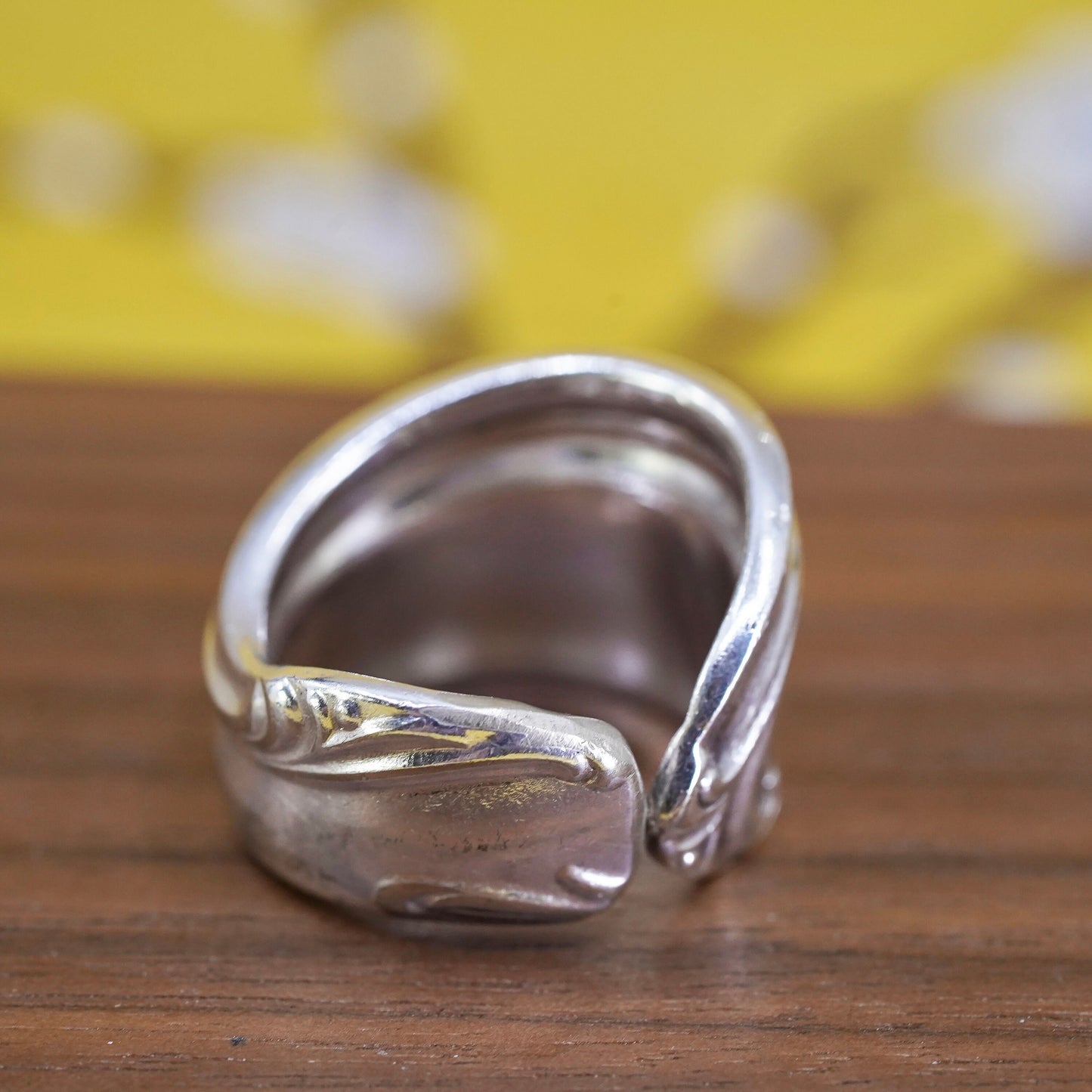 Size 7, vintage silver tone handmade spoon ring