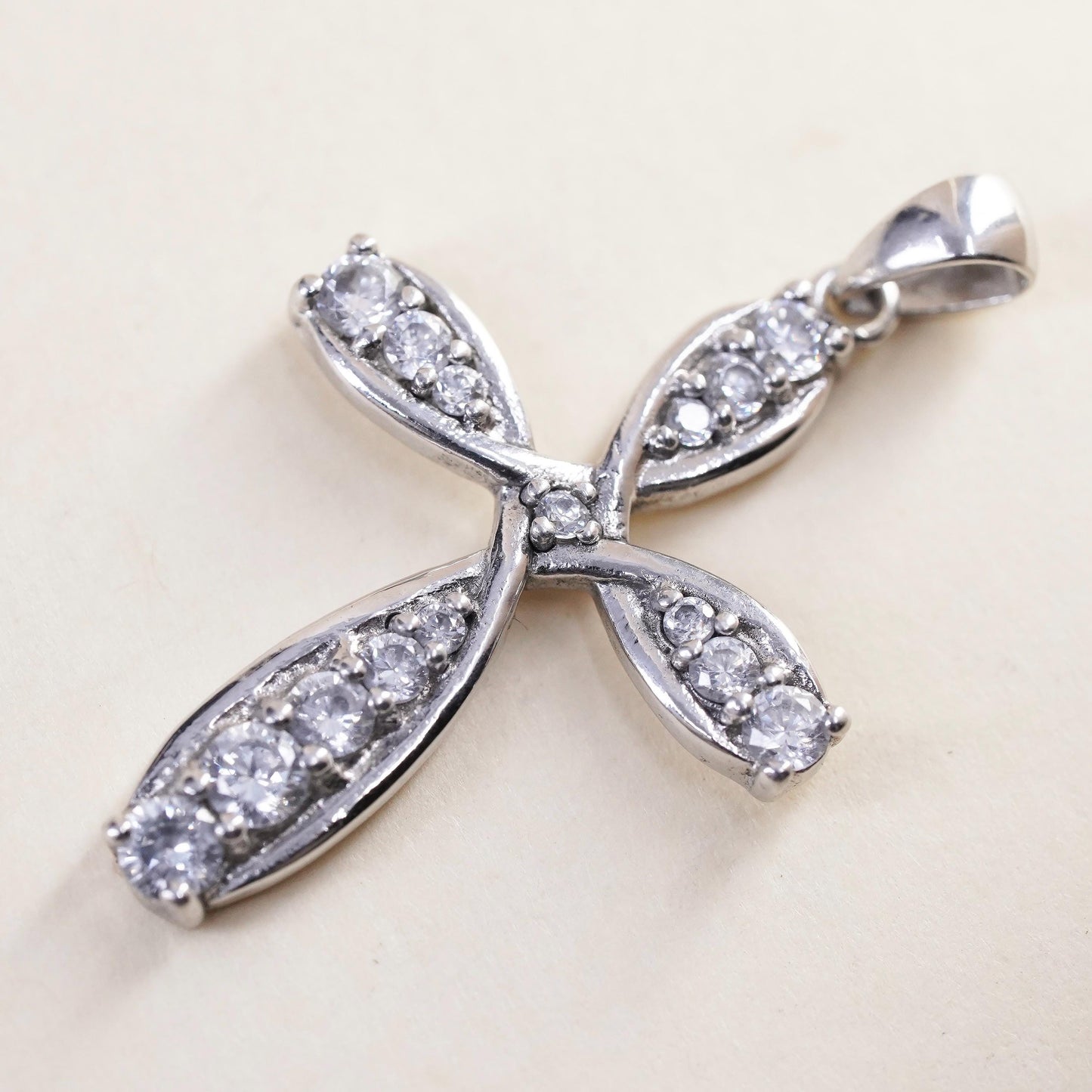 Vintage handmade Sterling silver pendant, 925 cross with cluster cz