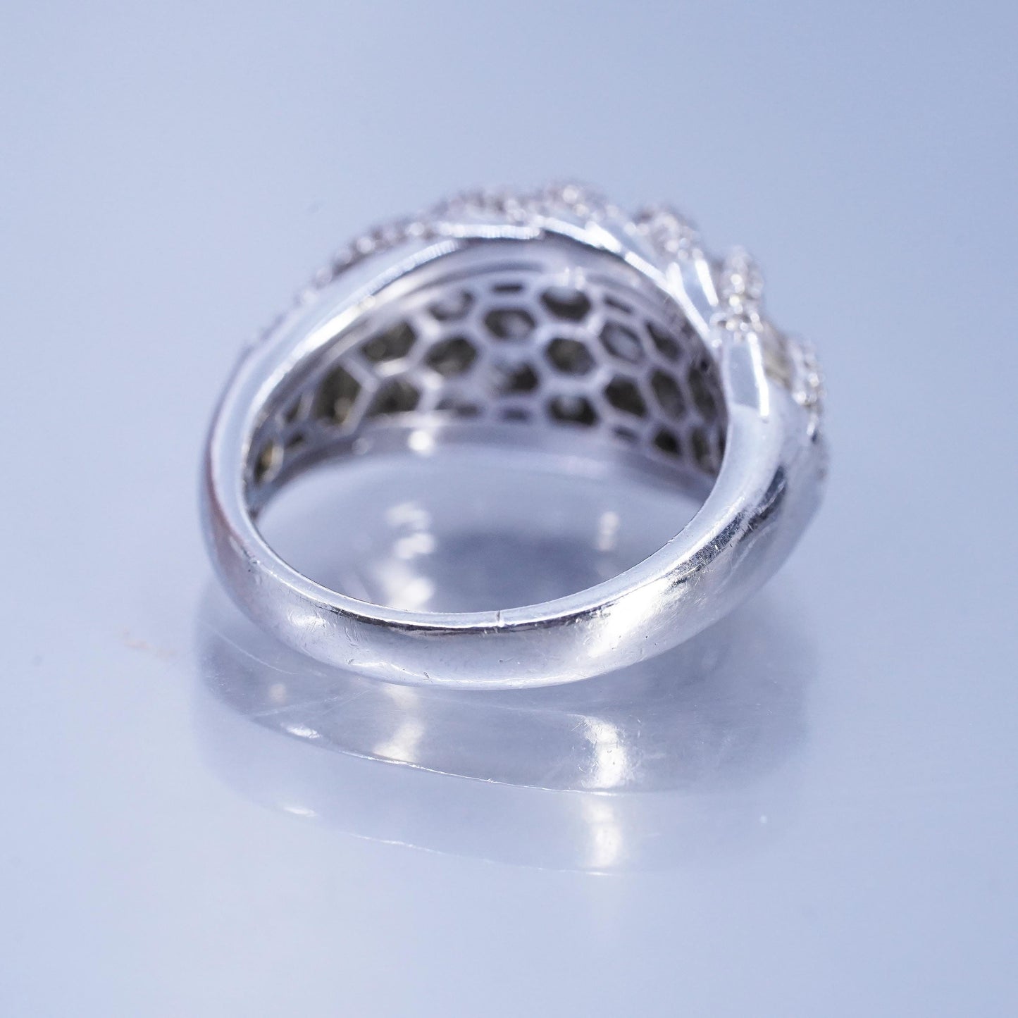 Size 9.25, vintage Sterling 925 silver woven ring with cluster diamonique cz