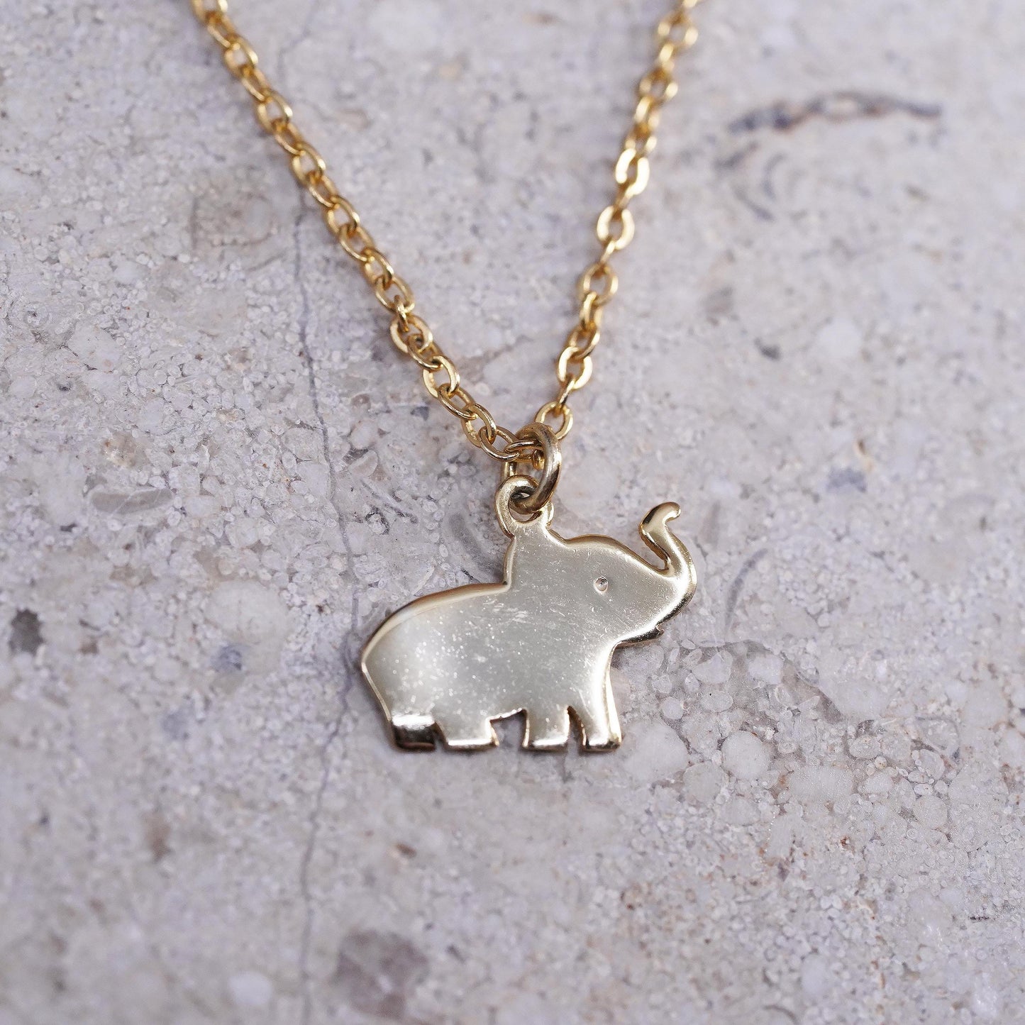 16+2" vermeil gold tone Sterling silver necklace, 925 circle elephant pendant