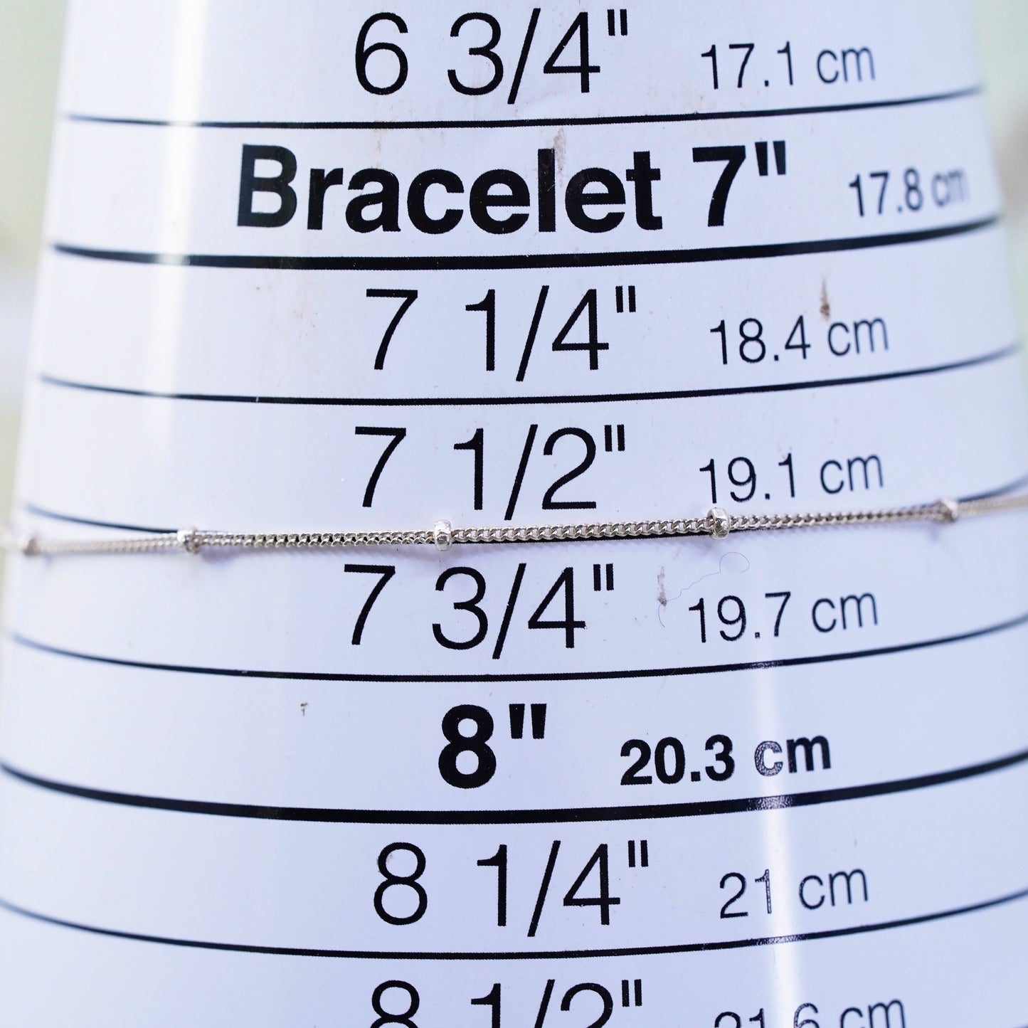 7.75”, 1mm, Vintage sterling silver bracelet, 925 twisted curb chain with beads