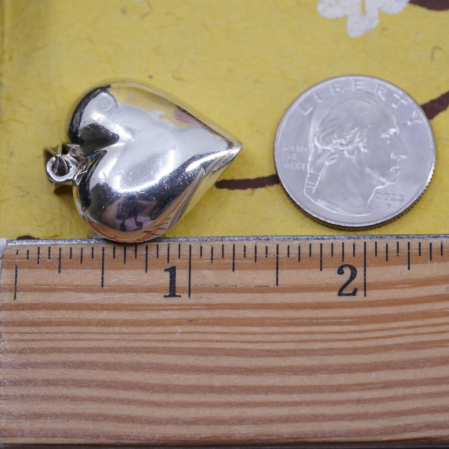 Vintage Sterling silver handmade heart pendant, puffy 925 heart