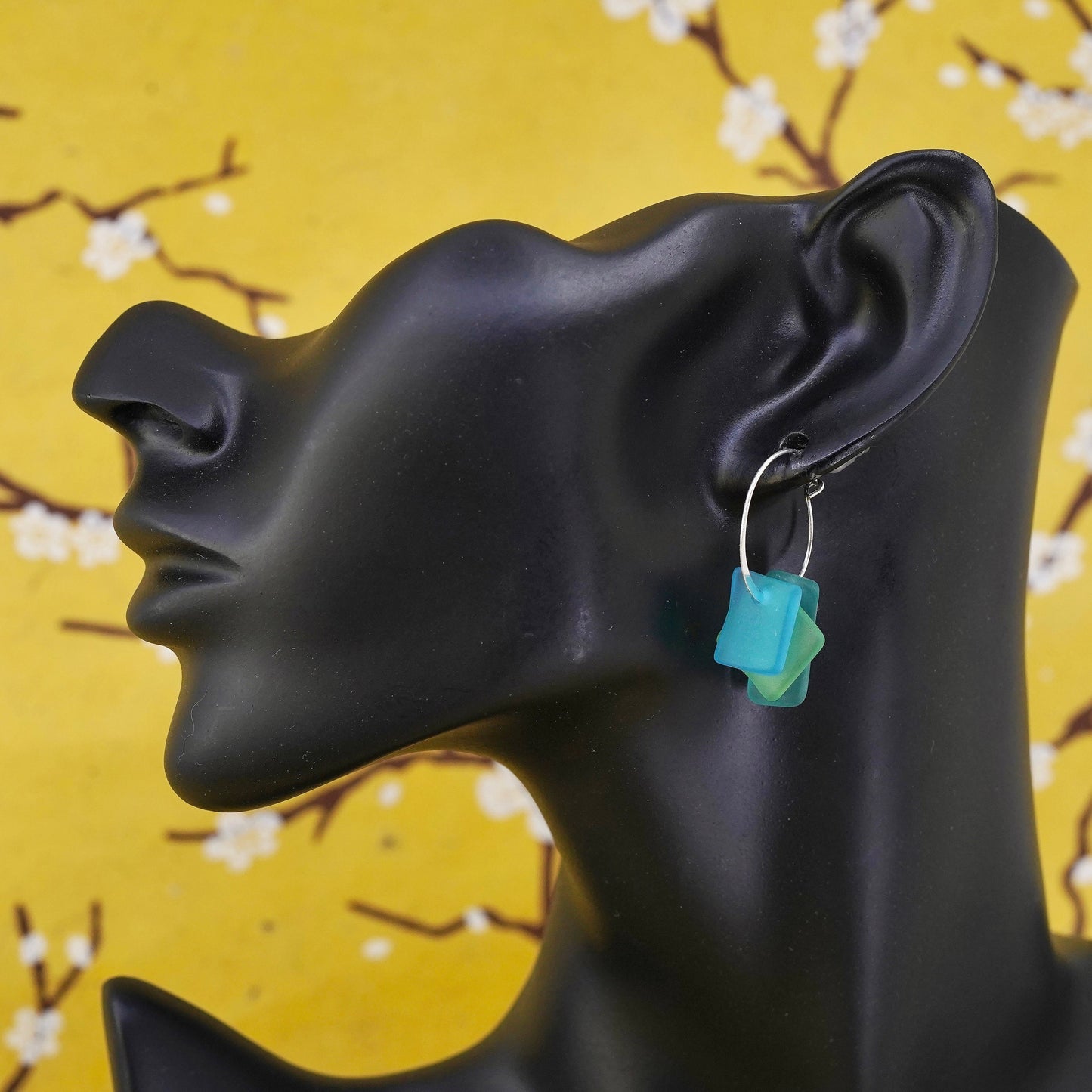 Vintage Sterling silver 925 handmade earrings with green sea washed glass